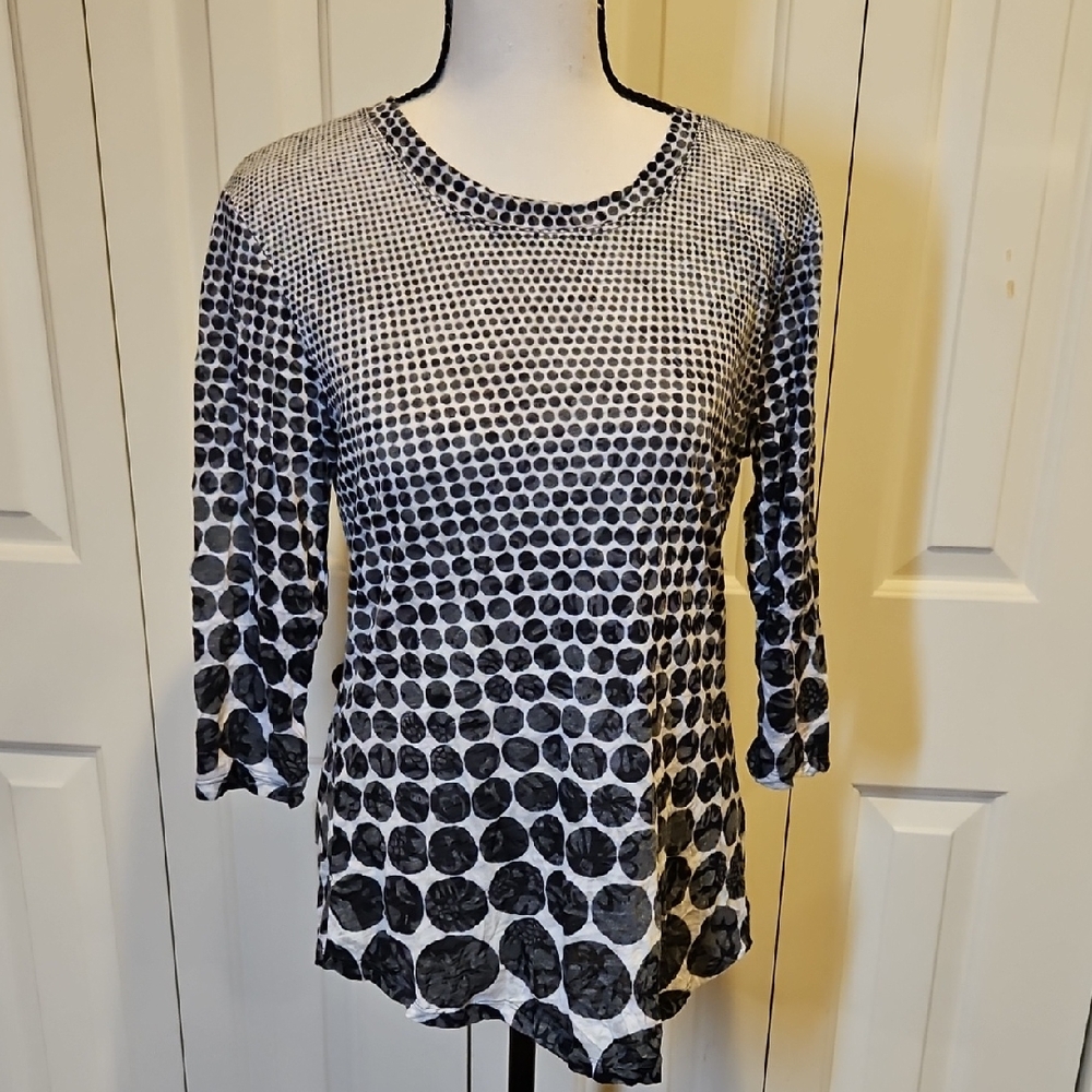 CARINE BY NEWPORT Black and White Polka Dot Women's Top XS 3/4th Sleeve